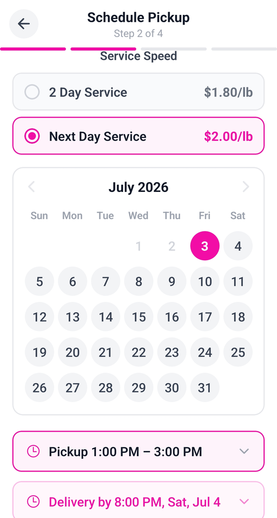 Customer app — schedule a pickup